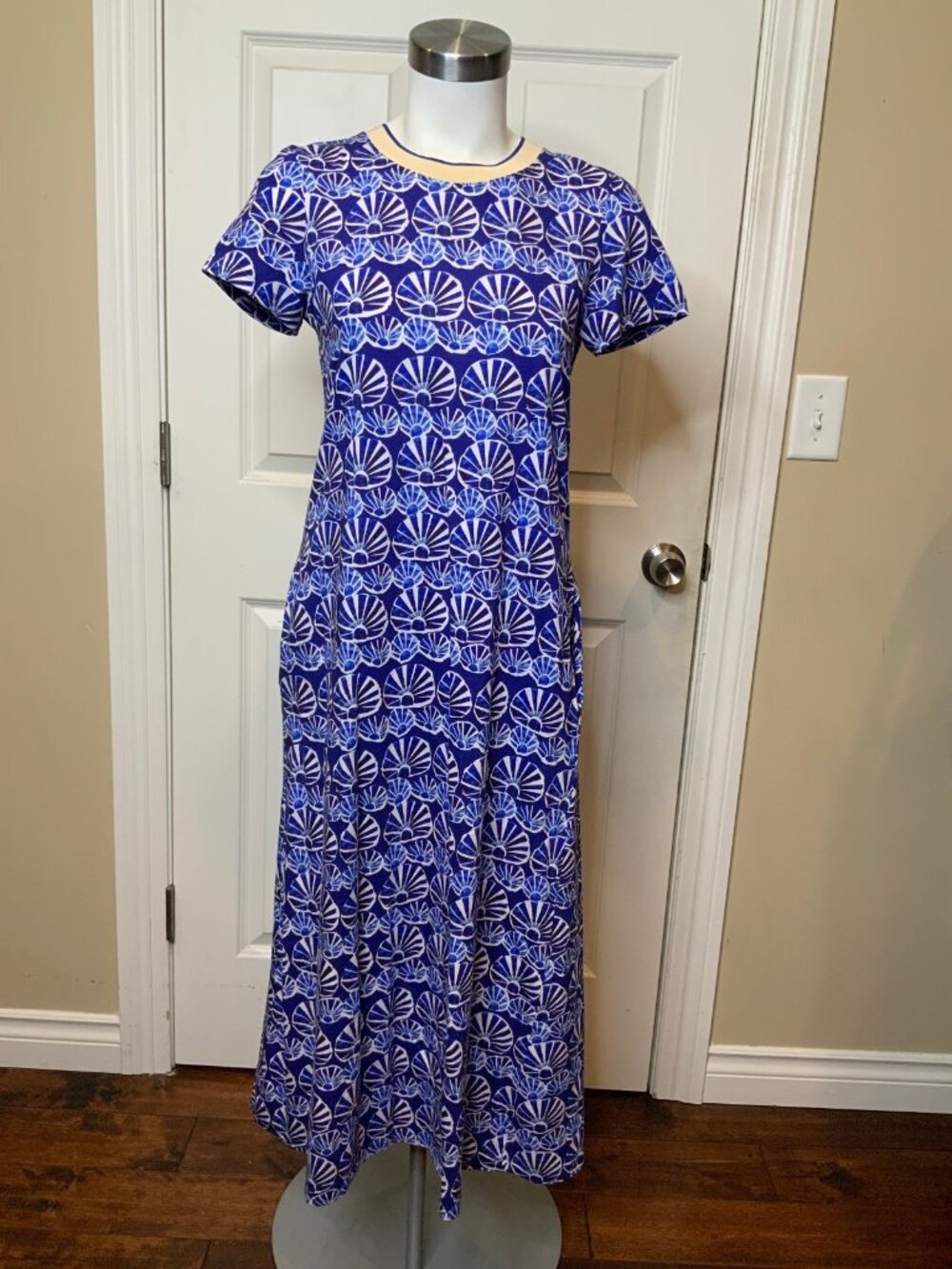 La Double J Blue White Conchiglie Sporty Swing Midi Dress, Size S